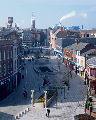 Warrington Town Centre, 2002. Cast low-expansion glass, stone